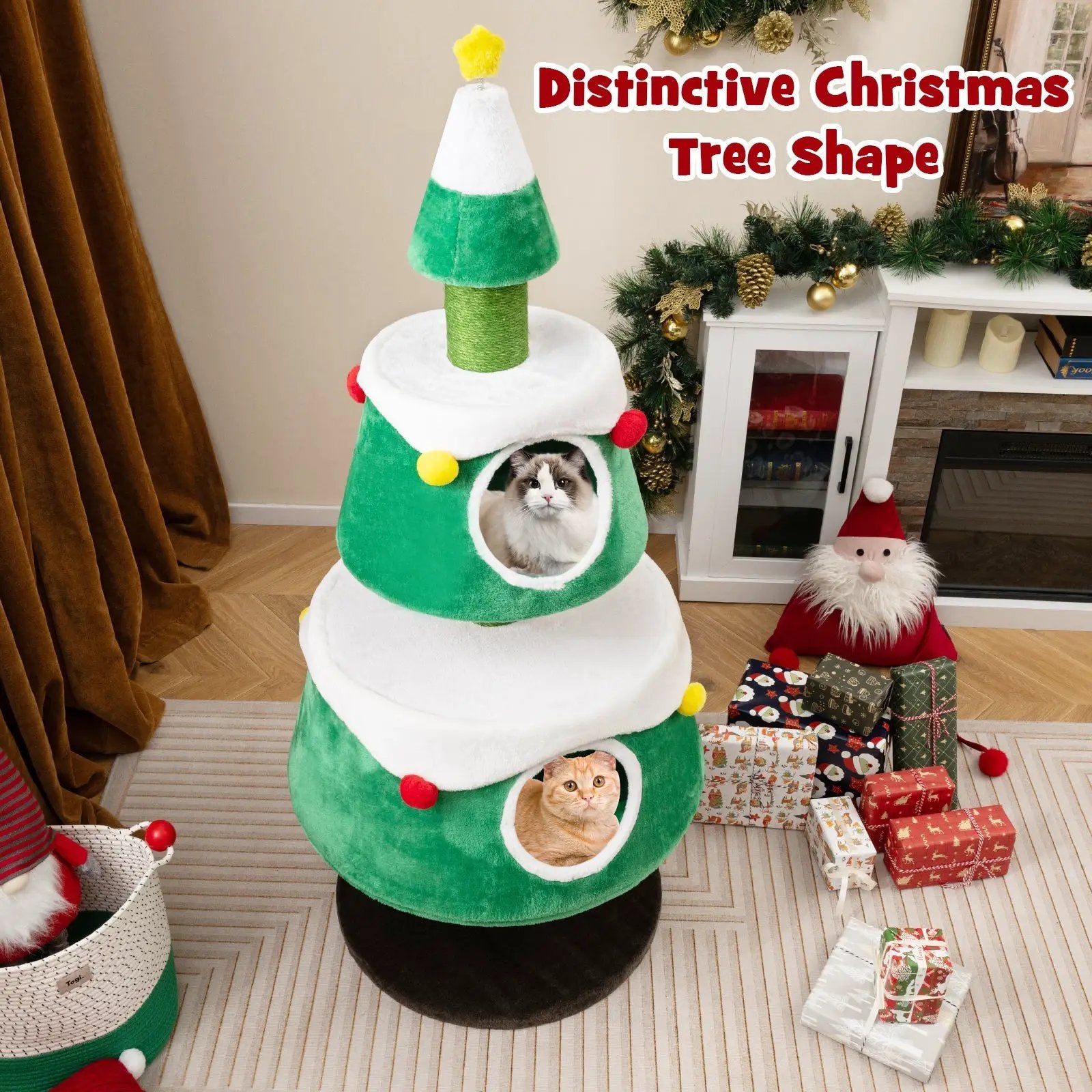 Christmas Cat Tree for Indoor Cats Cute Holiday Cat Tower with 2 Condos-Green by DirectDeals
