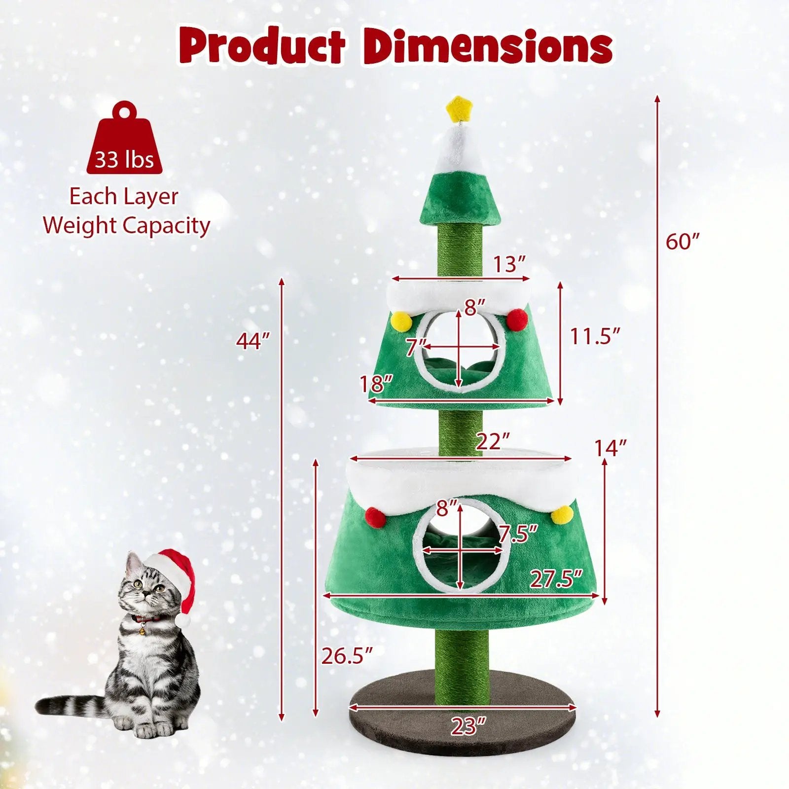 Christmas Cat Tree for Indoor Cats Cute Holiday Cat Tower with 2 Condos-Green by DirectDeals