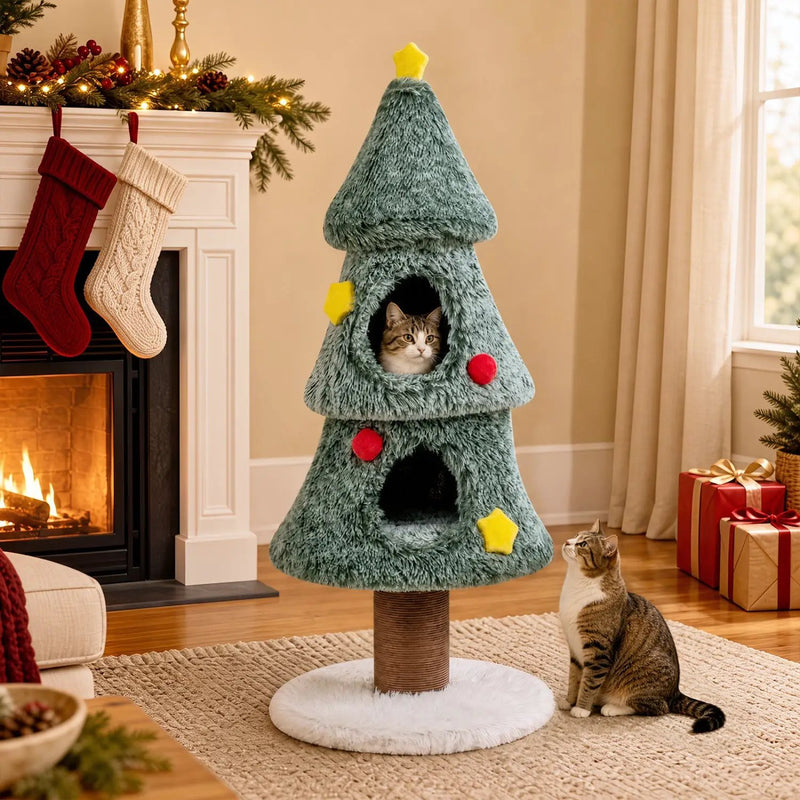 Christmas Cat Tree with 2 Condos & Scratching Post by DirectDeals