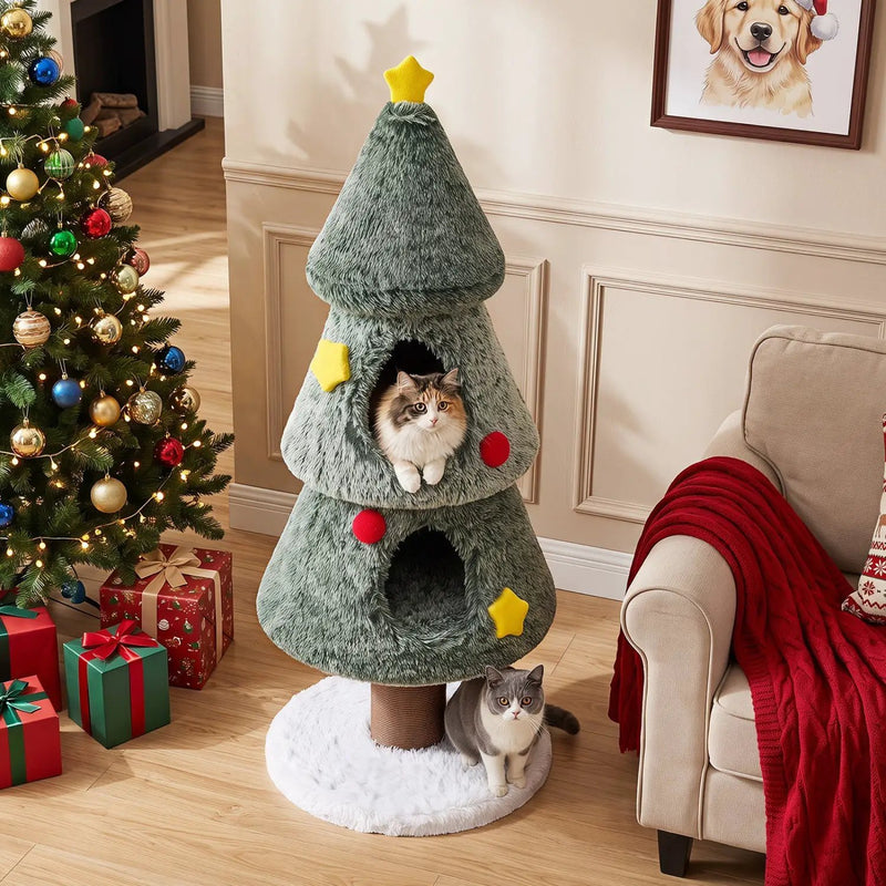 Christmas Cat Tree with 2 Condos & Scratching Post by DirectDeals