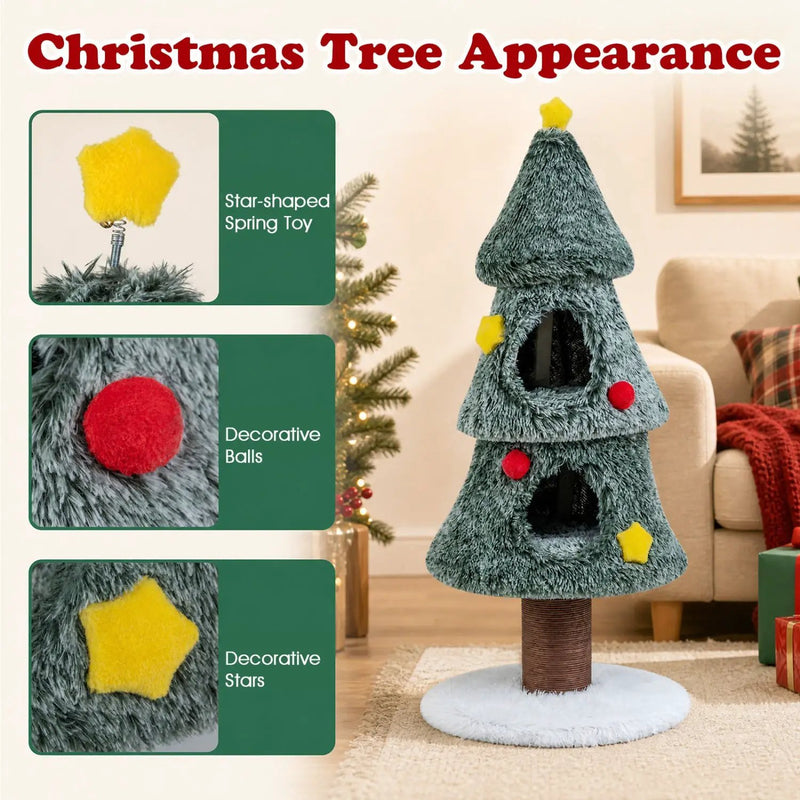 Christmas Cat Tree with 2 Condos & Scratching Post by DirectDeals
