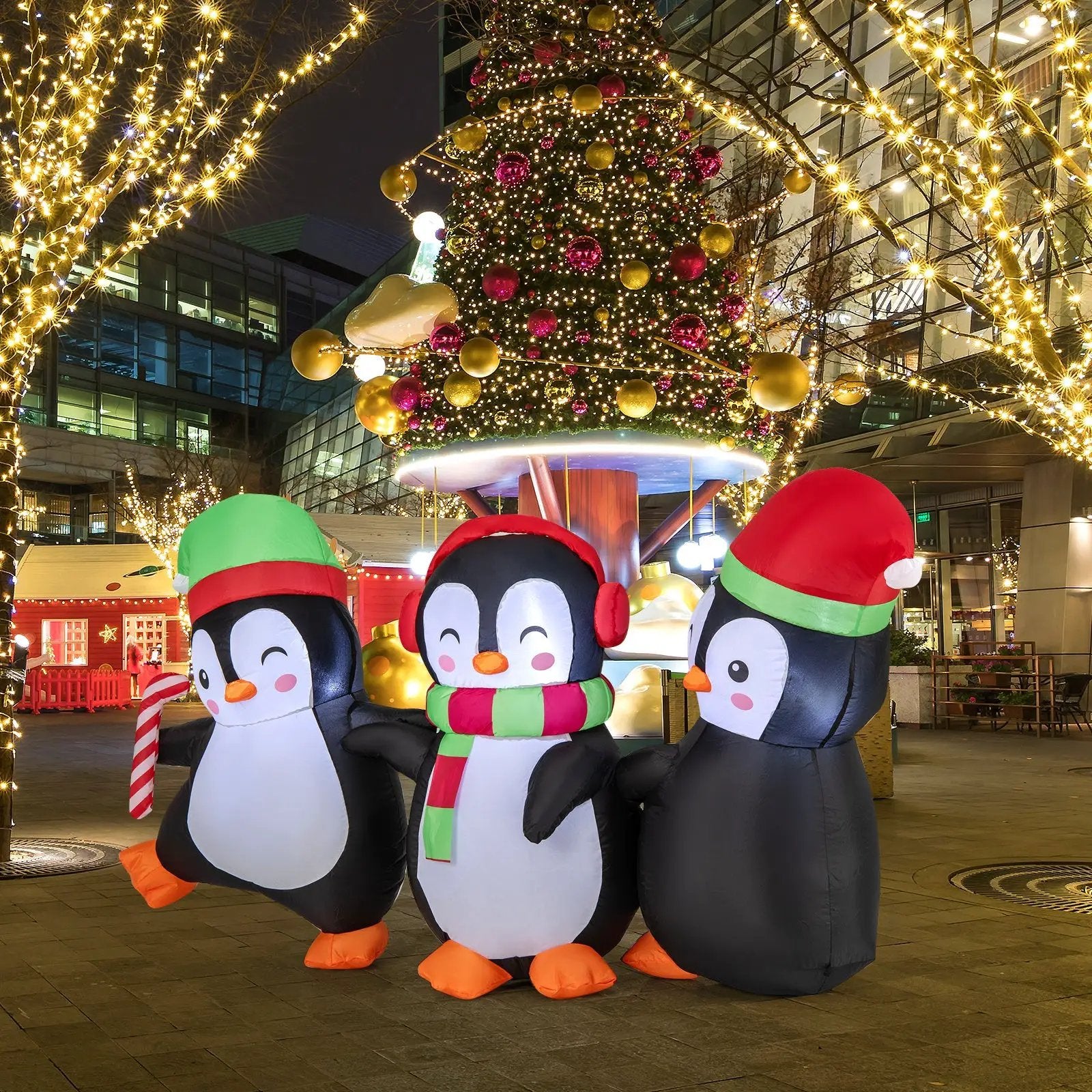 Christmas Inflatable Penguins Family with Built-in LED Lights by DirectDeals