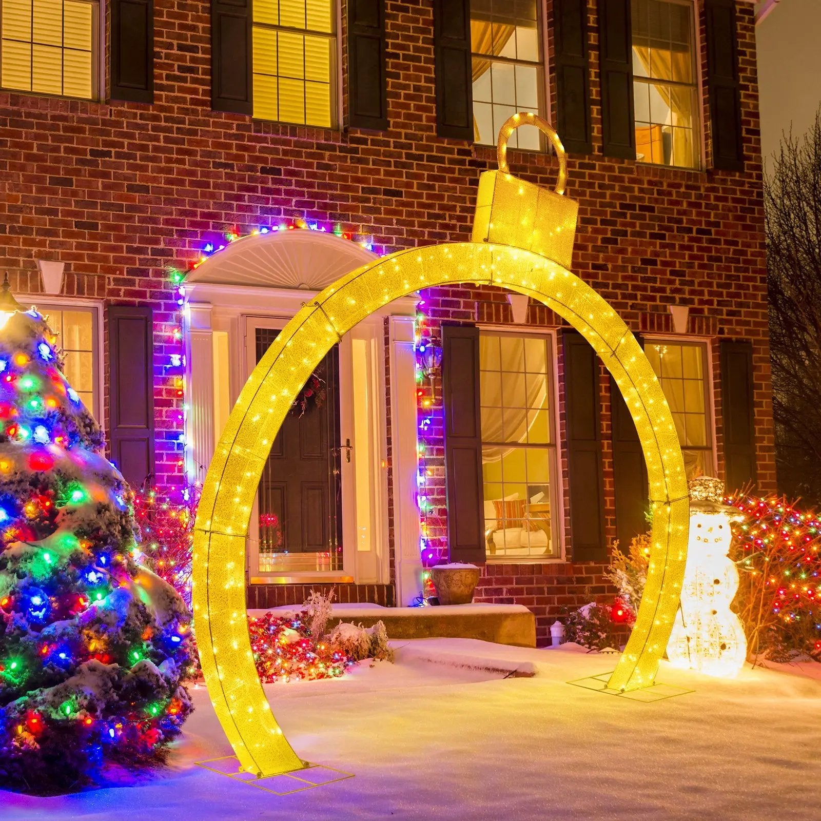 10.5 Feet Christmas Pre-Lit Arch with Gold Ornament Cap and 300 Warm White LED Lights by DirectDeals