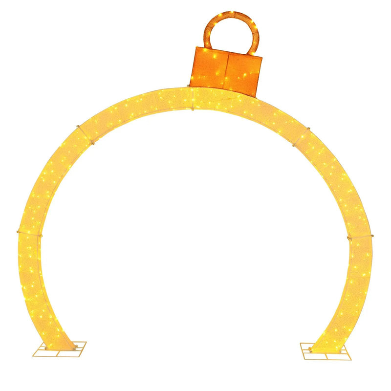 10.5 Feet Christmas Pre-Lit Arch with Gold Ornament Cap and 300 Warm White LED Lights by DirectDeals