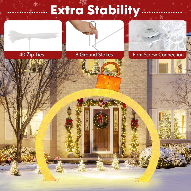 10.5 Feet Christmas Pre-Lit Arch with Gold Ornament Cap and 300 Warm White LED Lights by DirectDeals