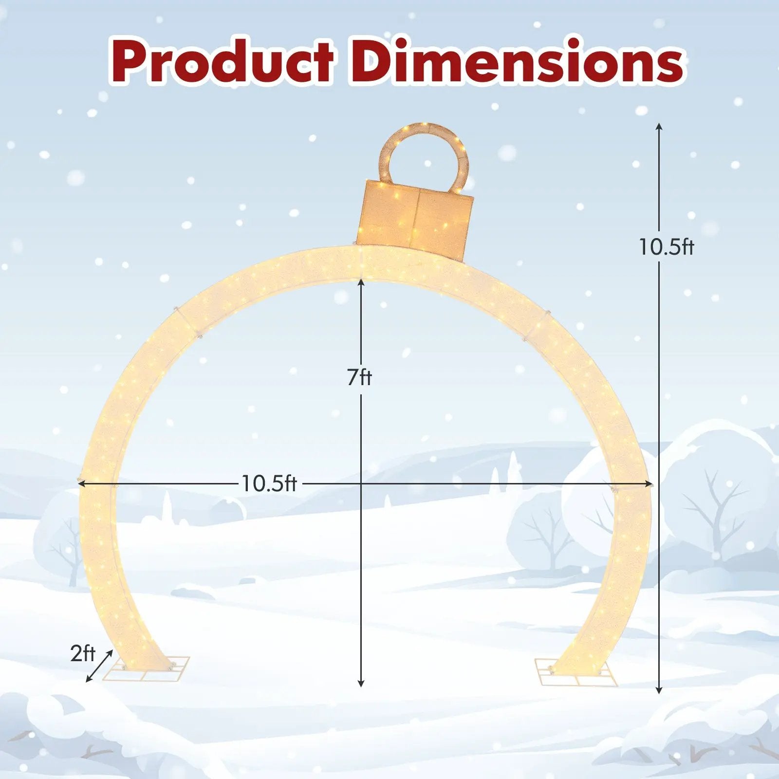 10.5 Feet Christmas Pre-Lit Arch with Gold Ornament Cap and 300 Warm White LED Lights by DirectDeals