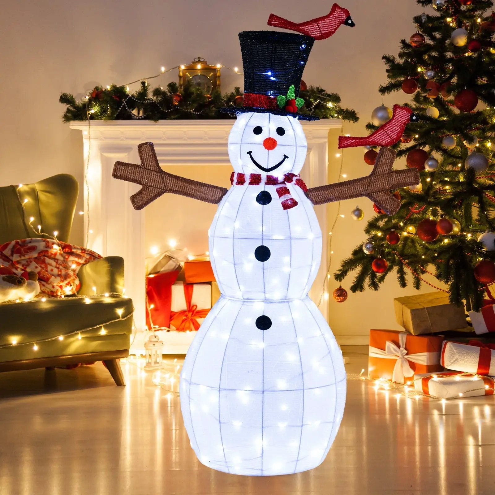 4.8 Feet Christmas Snowman with 120 LED Lights and 2 Decorative Red Birds by DirectDeals