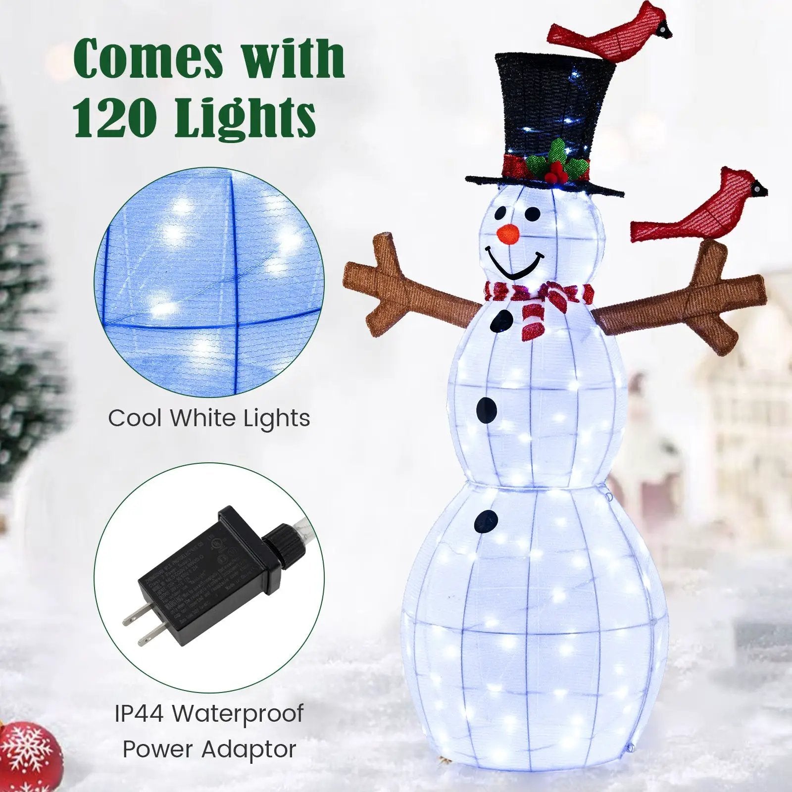 4.8 Feet Christmas Snowman with 120 LED Lights and 2 Decorative Red Birds by DirectDeals