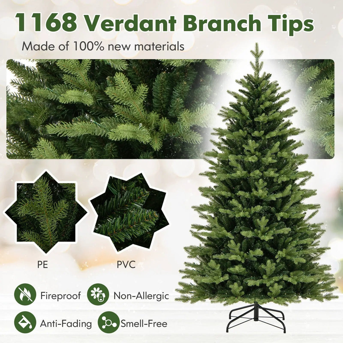5 Feet Artificial Xmas Tree Hinged with 11 Lighting Modes and Remote Control by DirectDeals