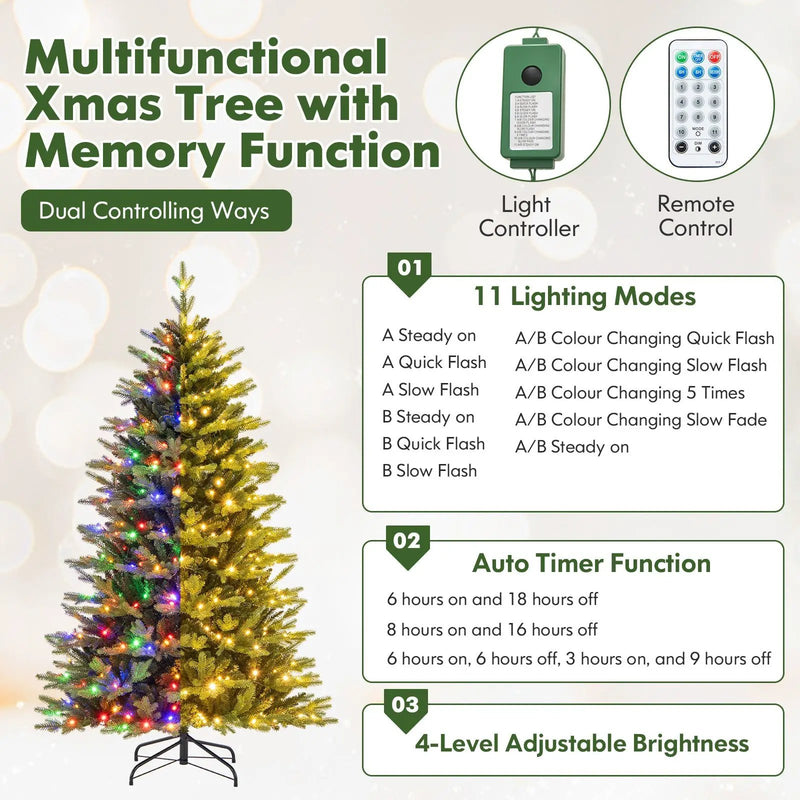 5 Feet Artificial Xmas Tree Hinged with 11 Lighting Modes and Remote Control by DirectDeals