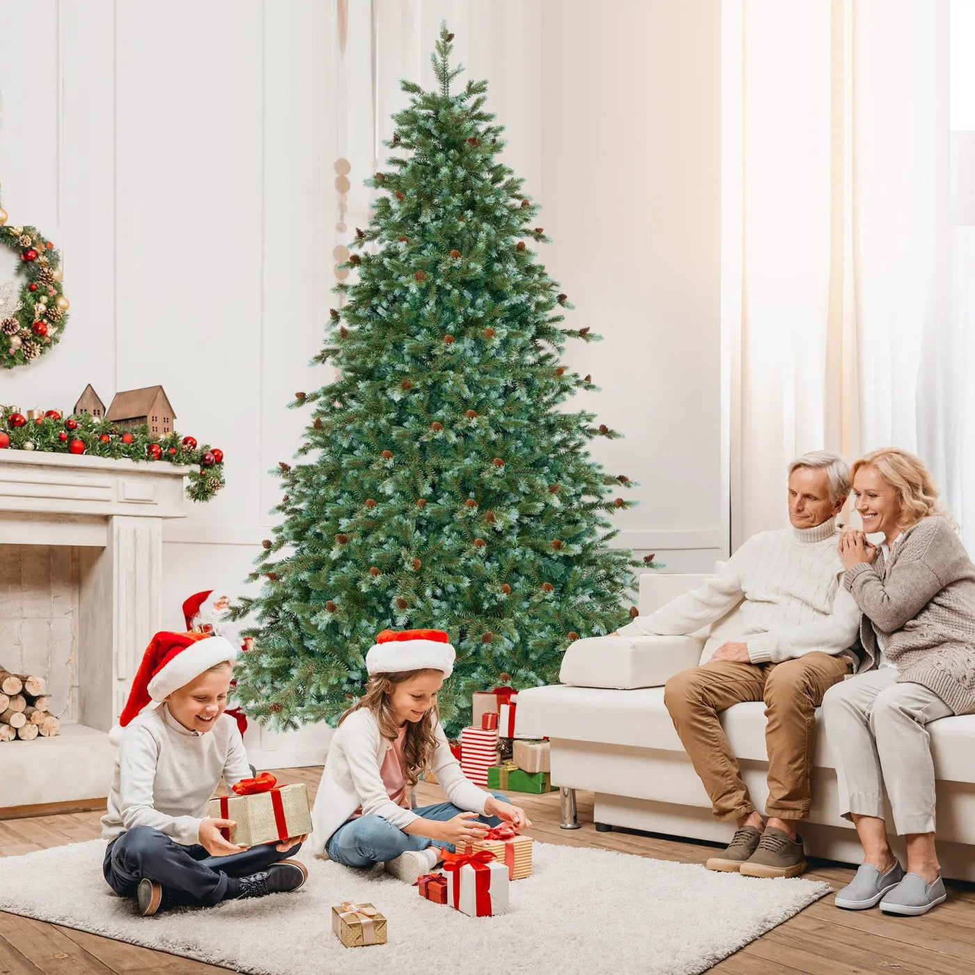 6/7/8 Feet Christmas Tree with Warm White LED Lights and Pine Cones by DirectDeals