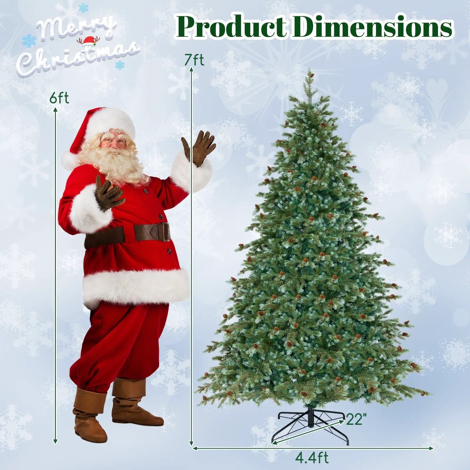 6/7/8 Feet Christmas Tree with Warm White LED Lights and Pine Cones by DirectDeals