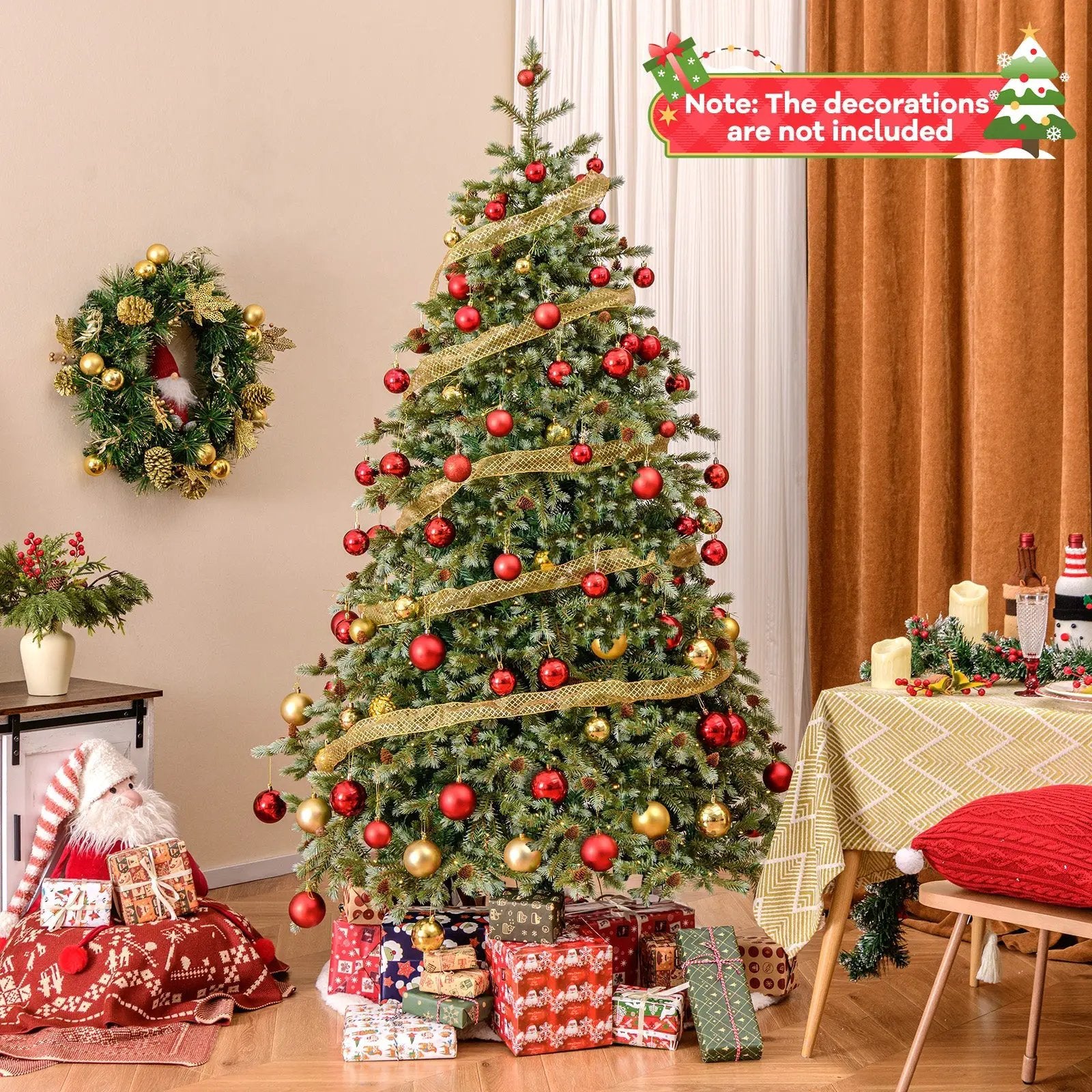 6/7/8 Feet Christmas Tree with Warm White LED Lights and Pine Cones by DirectDeals