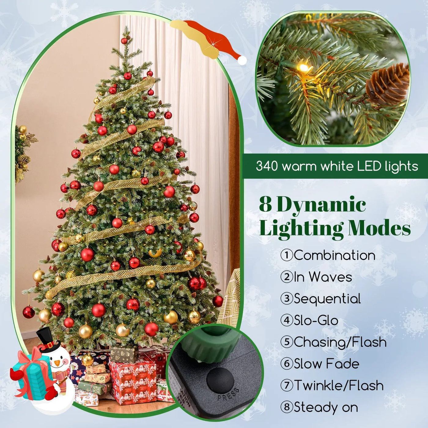 6/7/8 Feet Christmas Tree with Warm White LED Lights and Pine Cones by DirectDeals