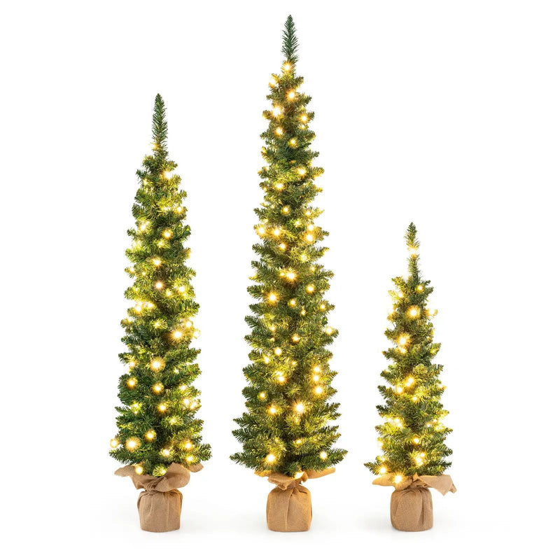Pre-Lit Artificial Christmas Tree Set of 3 with LED Lights by DirectDeals