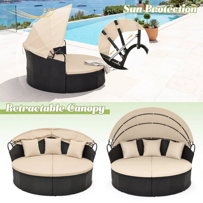 Round Patio Daybed with Retractable Canopy and Cushions by DirectDeals