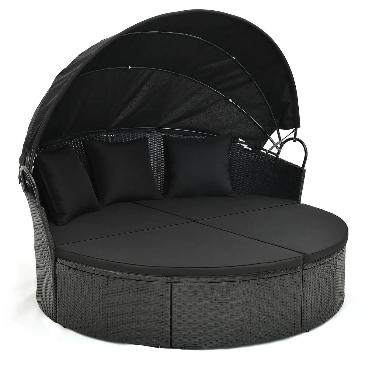 Clamshell Patio Round Daybed Wicker with Retractable Canopy and Pillows by DirectDeals