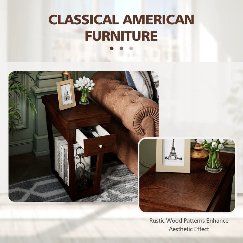 2-Tier Rubber Wood Classic End Table with Drawer and Shelf by DirectDeals