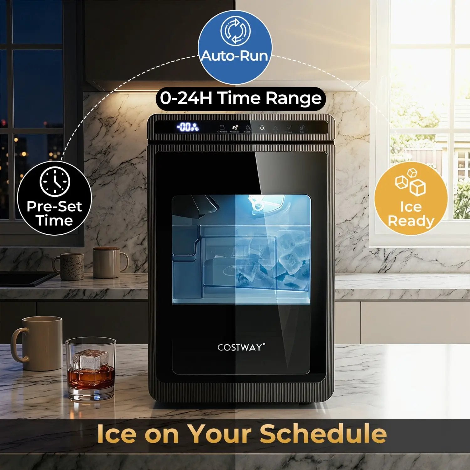 Countertop Ice Maker with 1.6" Clear Ice Cubes - 26 lbs/Day by DirectDeals