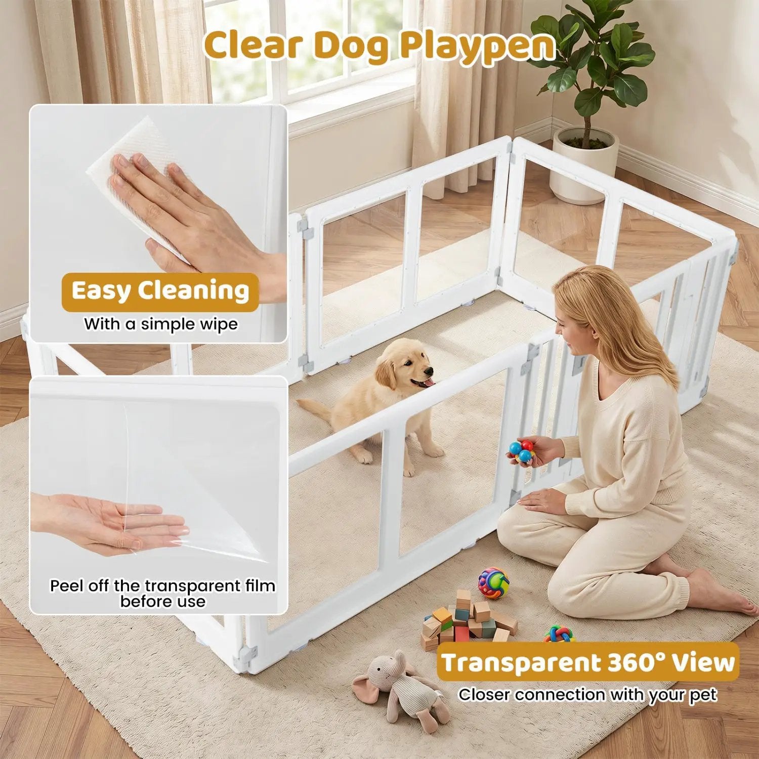 Clear Plastic Dog Playpen with Door - 8 Panel by DirectDeals