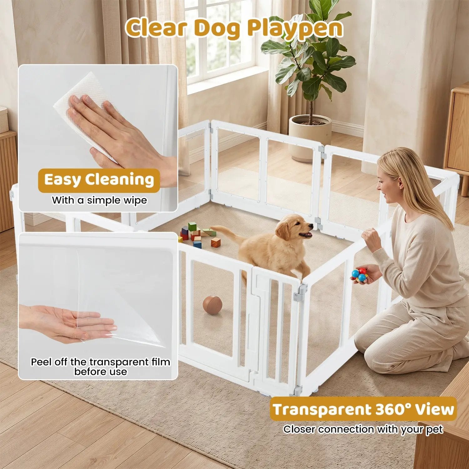 Clear Plastic Dog Playpen with Door - 8 Panel by DirectDeals