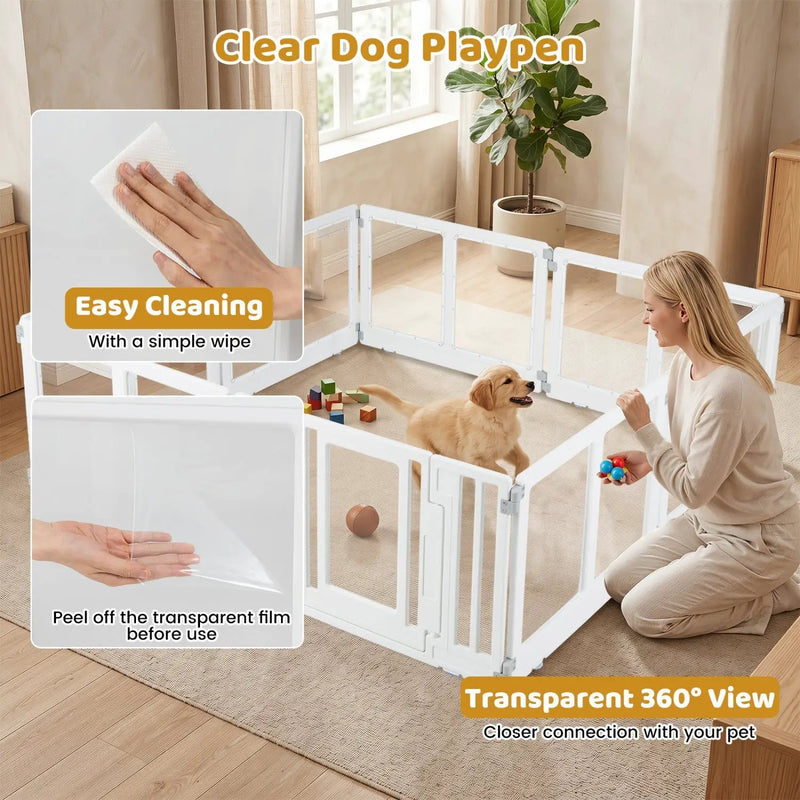 Clear Plastic Dog Playpen with Door - 8 Panel by DirectDeals
