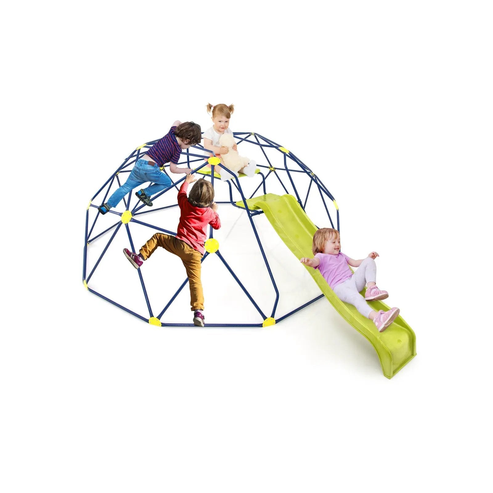 13.3 FT Climbing Dome Geometric Dome Climber with Extended Wavy Slide and 2 Rest Platforms-Multicolor by DirectDeals
