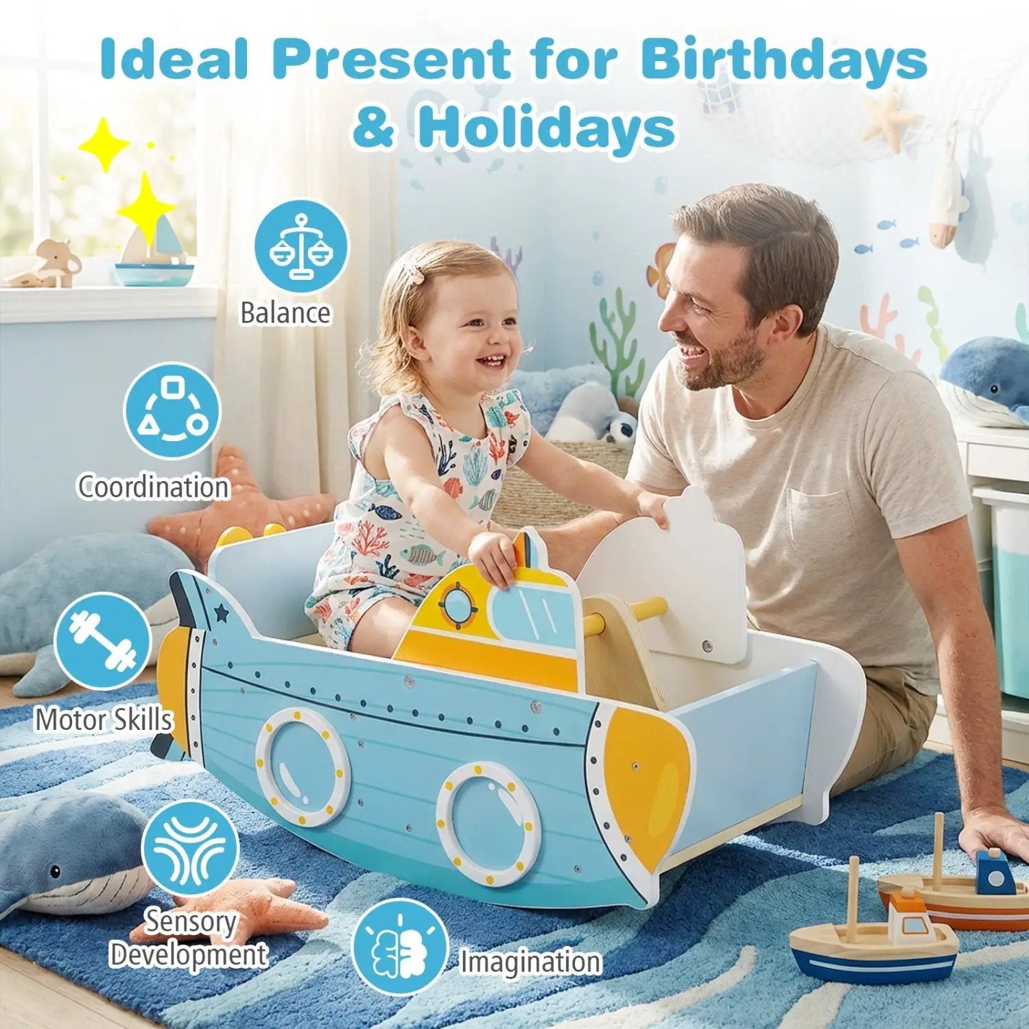 Wooden Submarine Rocking Climber with Rotating Propeller by DirectDeals