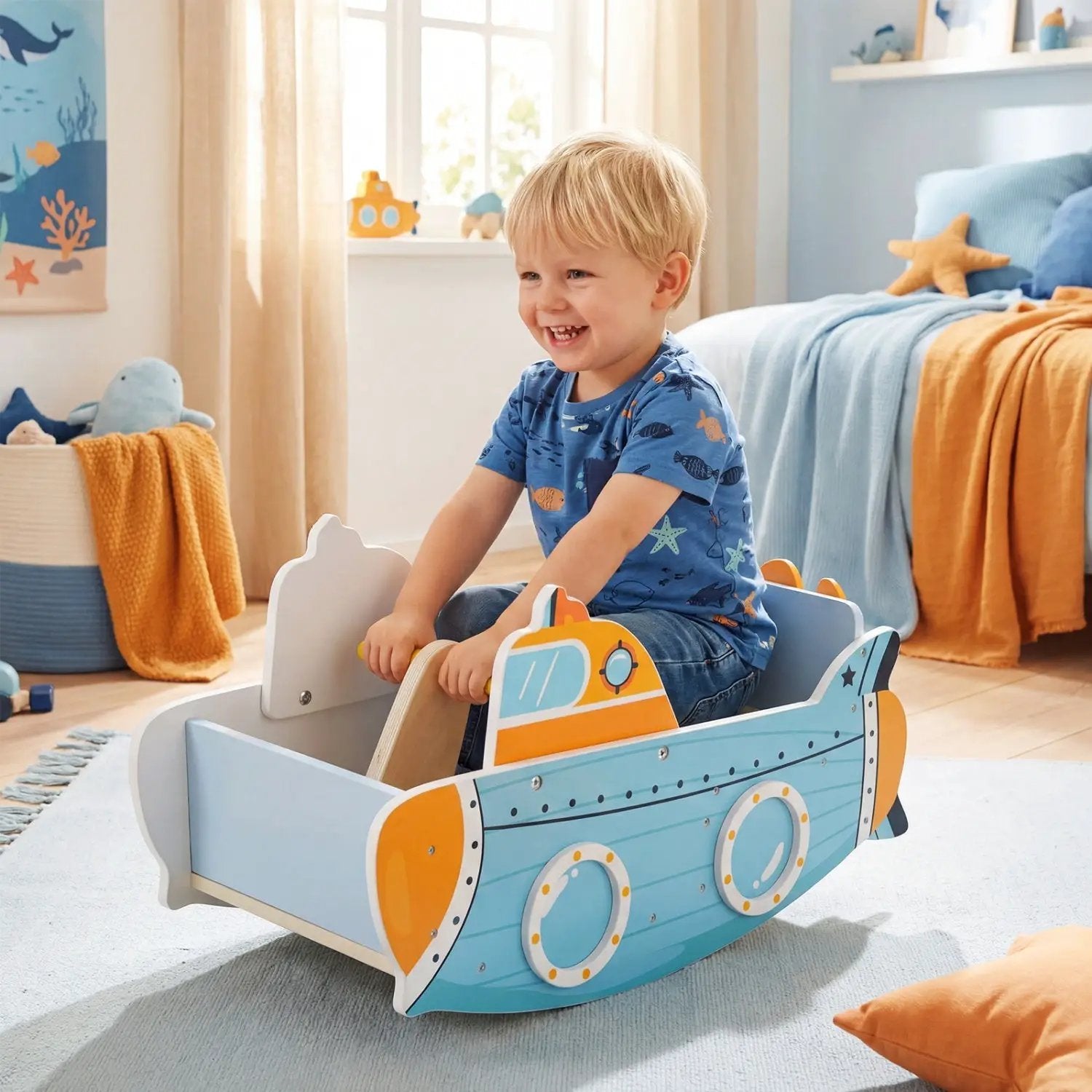 Wooden Submarine Rocking Climber with Rotating Propeller by DirectDeals