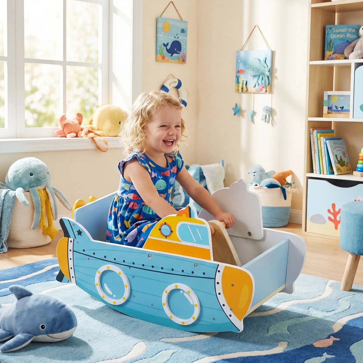 Wooden Submarine Rocking Climber with Rotating Propeller by DirectDeals