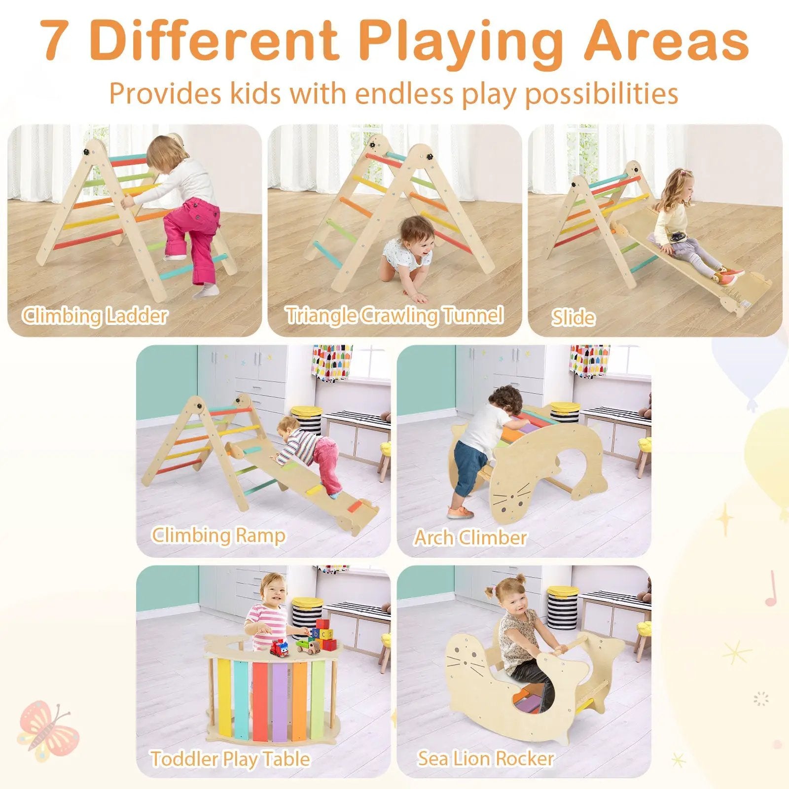 7-in-1 Indoor Climbing Toys for Toddlers with Reversible Ramp by DirectDeals