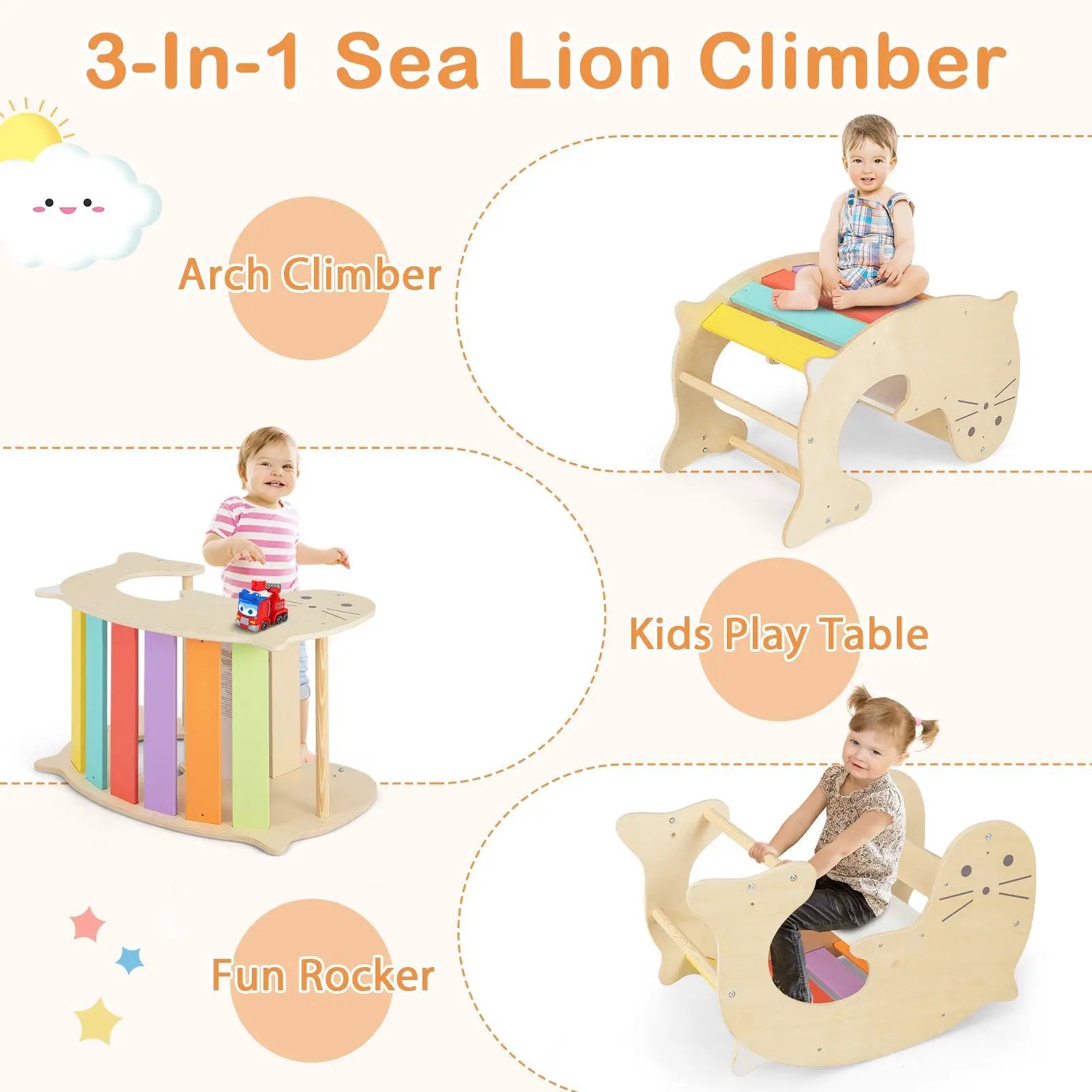 7-in-1 Indoor Climbing Toys for Toddlers with Reversible Ramp by DirectDeals