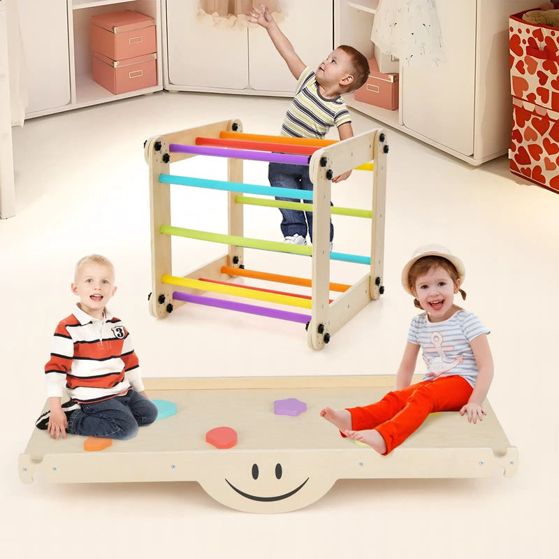 Climbing Triangle Ladder Toy Indoor Jungle Gym with Reversible Ramp-Multicolor by DirectDeals