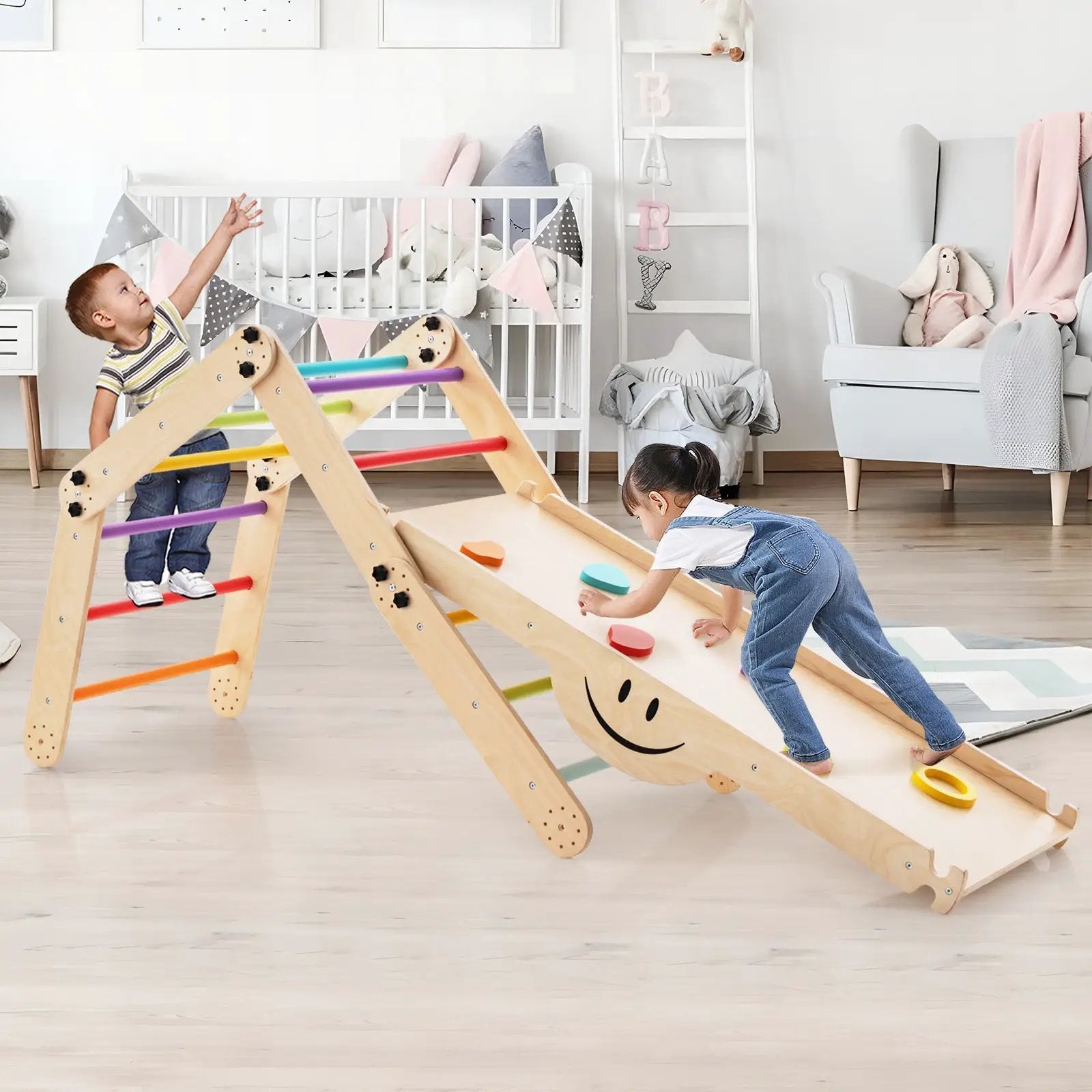 Climbing Triangle Ladder Toy Indoor Jungle Gym with Reversible Ramp-Multicolor by DirectDeals