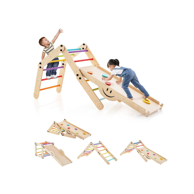 Climbing Triangle Ladder Toy Indoor Jungle Gym with Reversible Ramp-Multicolor by DirectDeals