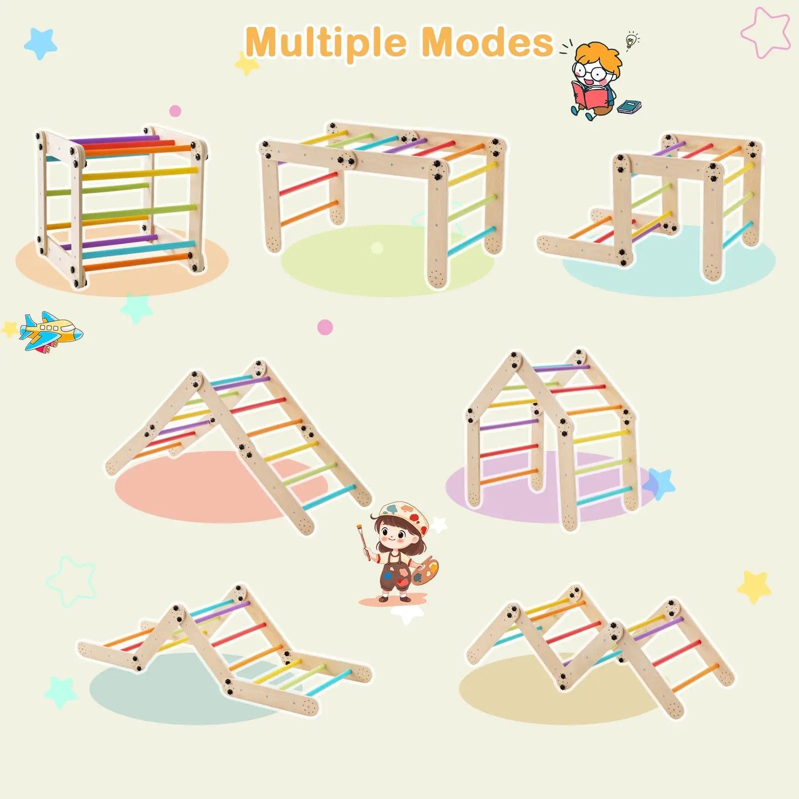 Climbing Triangle Ladder Toy Indoor Jungle Gym with Reversible Ramp-Multicolor by DirectDeals
