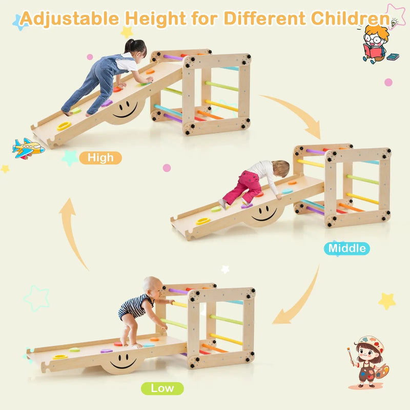 Climbing Triangle Ladder Toy Indoor Jungle Gym with Reversible Ramp-Multicolor by DirectDeals