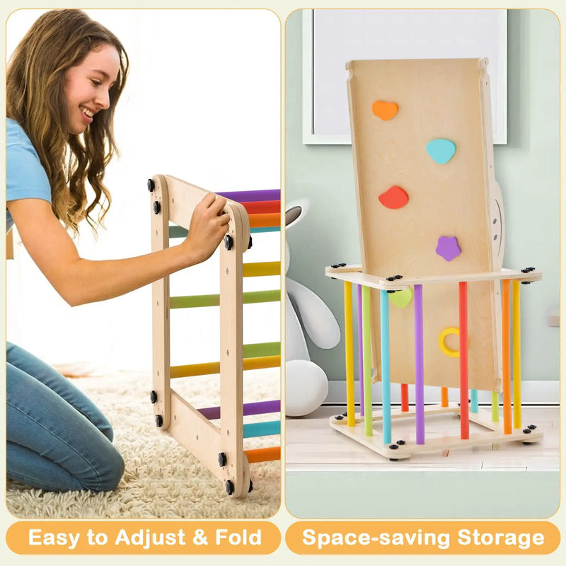 Climbing Triangle Ladder Toy Indoor Jungle Gym with Reversible Ramp-Multicolor by DirectDeals