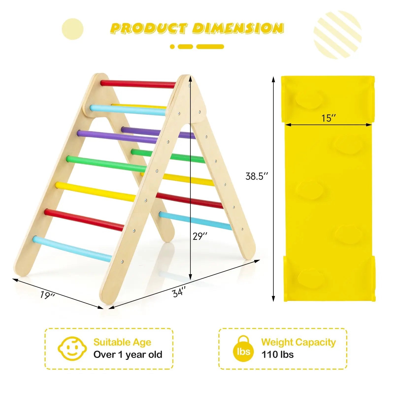 3-in-1 Wooden Climbing Triangle Set Triangle Climber with Ramp by DirectDeals