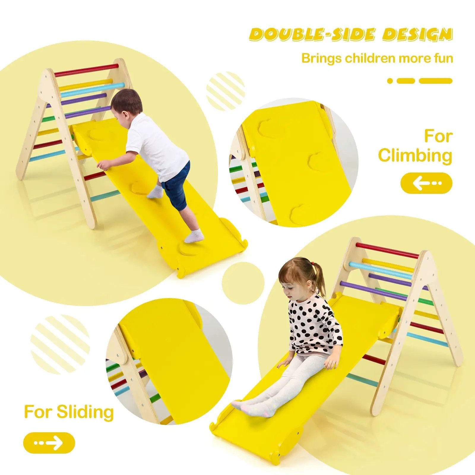 3-in-1 Wooden Climbing Triangle Set Triangle Climber with Ramp by DirectDeals