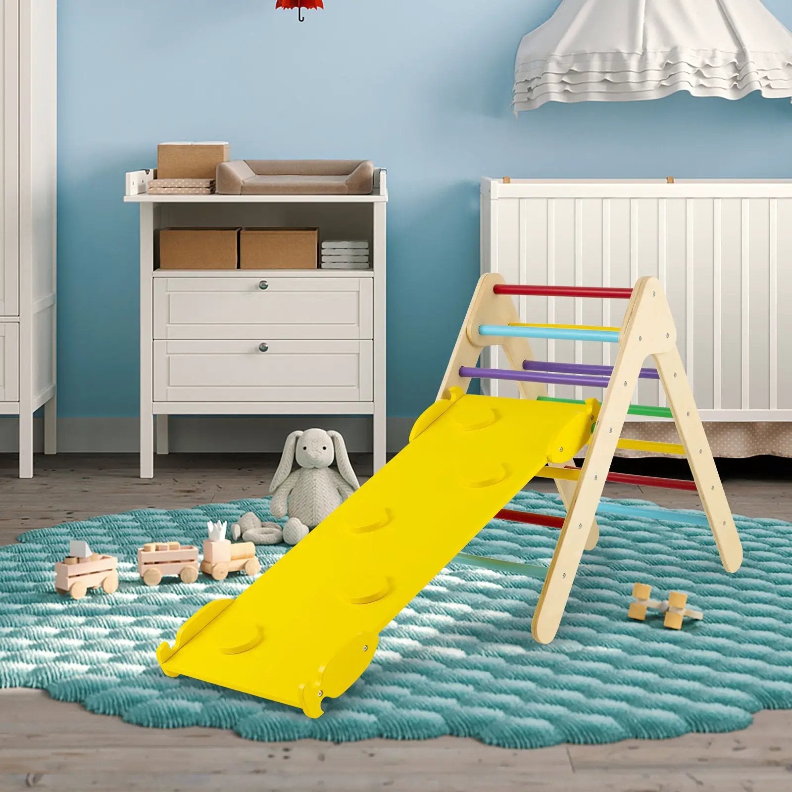 3-in-1 Wooden Climbing Triangle Set Triangle Climber with Ramp by DirectDeals