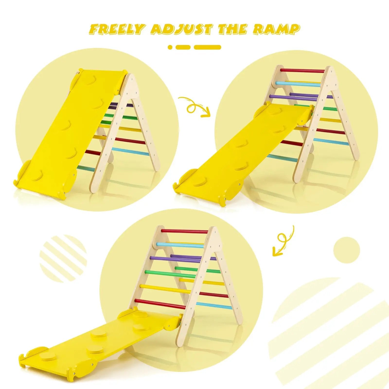 3-in-1 Wooden Climbing Triangle Set Triangle Climber with Ramp by DirectDeals