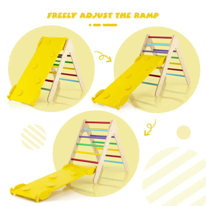 3-in-1 Wooden Climbing Triangle Set Triangle Climber with Ramp by DirectDeals