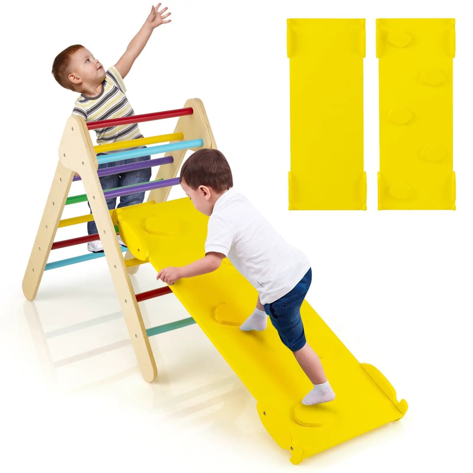 3-in-1 Wooden Climbing Triangle Set Triangle Climber with Ramp by DirectDeals