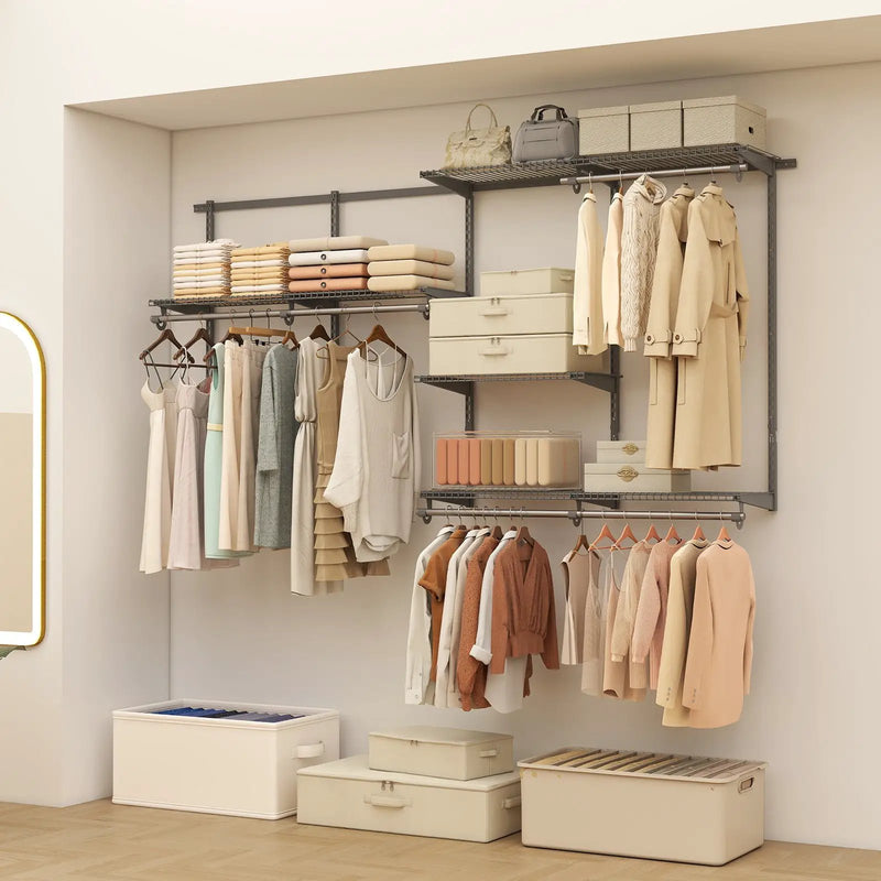 Closet System 4-8 FT Wall-Mounted Closet Shelves and Rod by DirectDeals