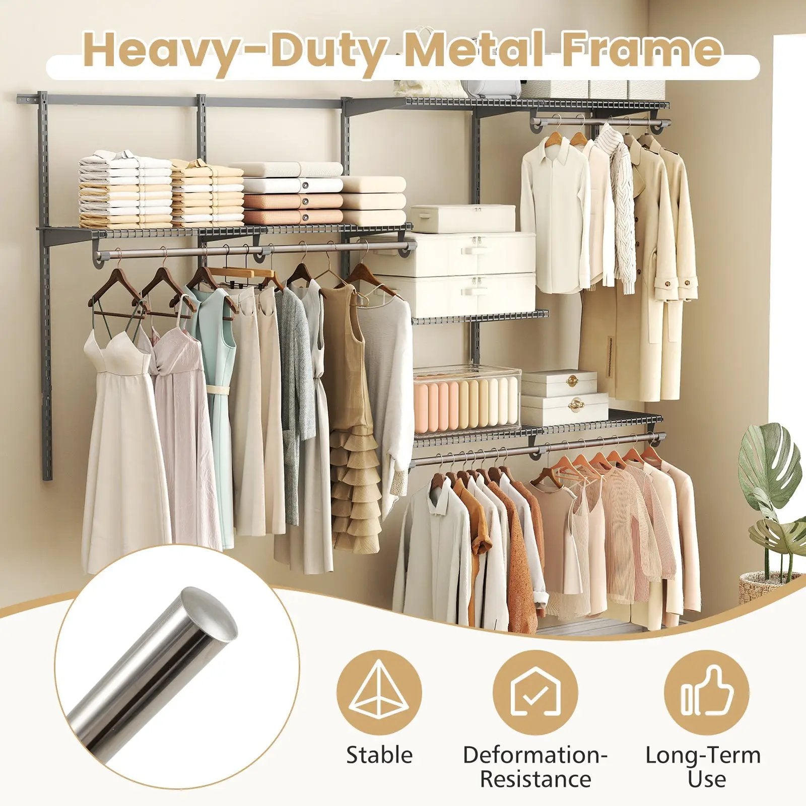 Closet System 4-8 FT Wall-Mounted Closet Shelves and Rod by DirectDeals