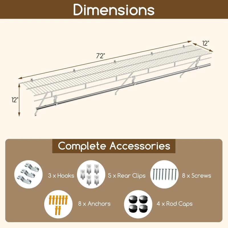 Closet Shelves Wall Mounted with Hanging Rod for Laundry Room by DirectDeals