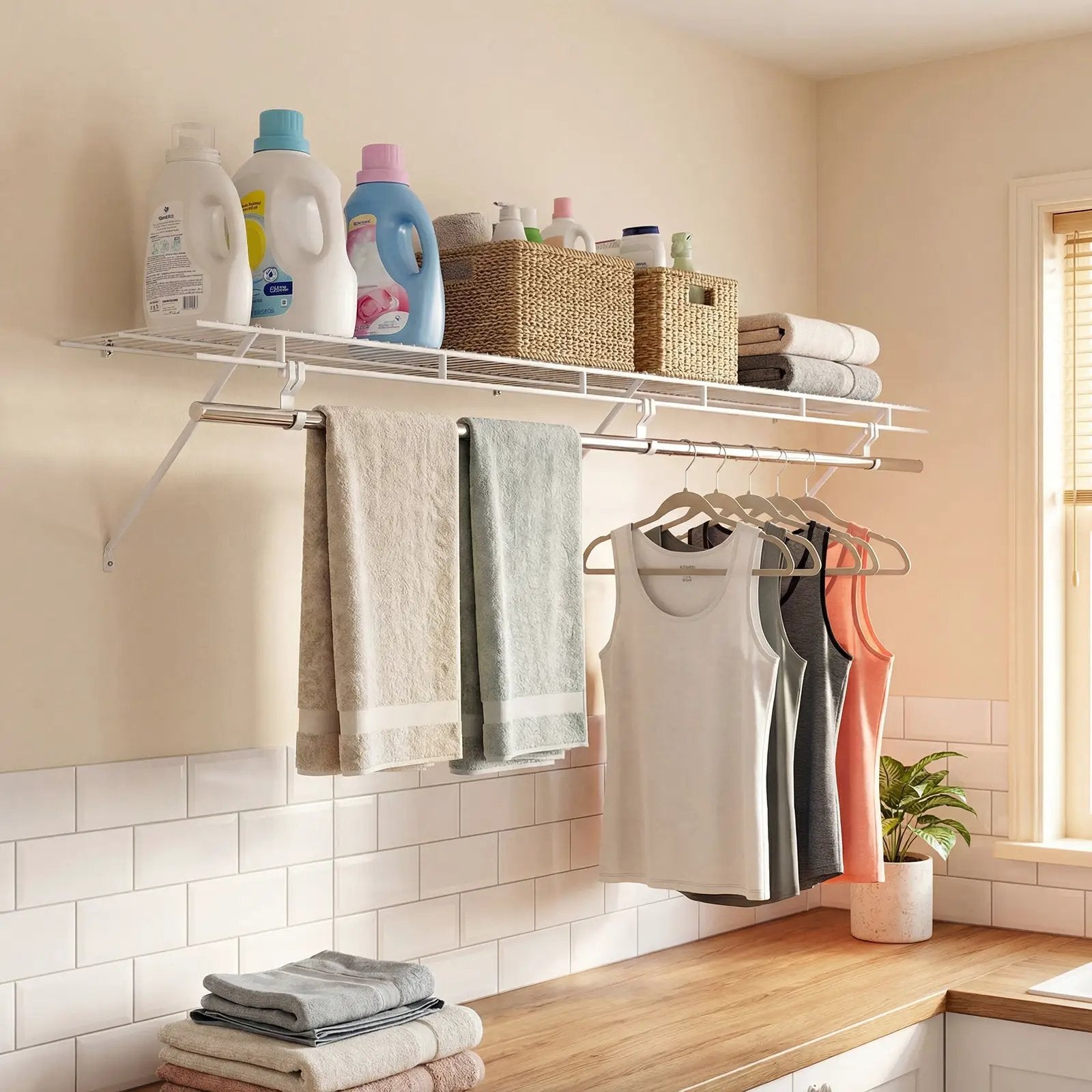 Closet Shelves Wall Mounted with Hanging Rod for Laundry Room by DirectDeals