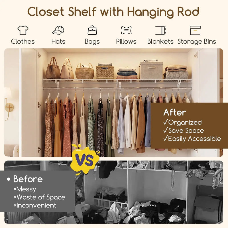 Closet Shelves Wall Mounted with Hanging Rod for Laundry Room by DirectDeals