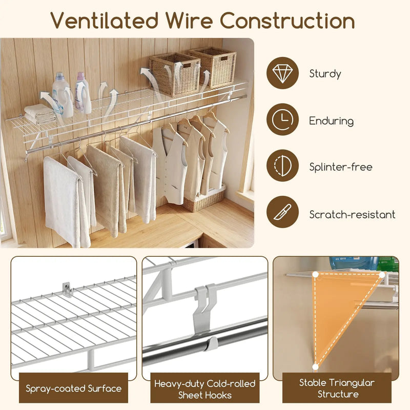 Closet Shelves Wall Mounted with Hanging Rod for Laundry Room by DirectDeals